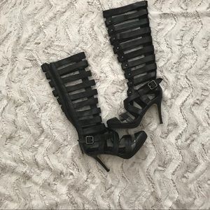 Vegan knee high Gladiator high heels, size 7